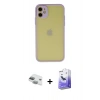 MARSİLYAN™- iPhone 11 Kılıf Ahenk Çizgi Serisi - Siyah Bilvis 5in1 5D Magic Hayalet Cam Ekran Koruyucu + Yeşil Pers Alüminyum Kamera Lens