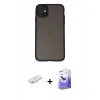 MARSİLYAN™- iPhone 11 Kılıf Ahenk Çizgi Serisi - Siyah Bilvis 5in1 5D Magic Hayalet Cam Ekran Koruyucu + Renkli Kamera Lens Koruma Cam - YL