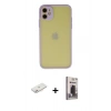 MARSİLYAN™- iPhone 11 Kılıf Ahenk Çizgi Serisi - Siyah Bilvis Hayalet Cam Ekran Koruyucu + Renkli Kamera Lens Koruma Cam - PE