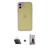 MARSİLYAN™- iPhone 11 Kılıf Ahenk Çizgi Serisi - Siyah Bilvis Hayalet Cam Ekran Koruyucu + Kamera Lens Koruma Cam - SF