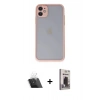 MARSİLYAN™- iPhone 11 Kılıf Ahenk Çizgi Serisi - Siyah Bilvis Hayalet Cam Ekran Koruyucu + Kamera Lens Koruma Cam - SF