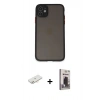 MARSİLYAN™- iPhone 11 Kılıf Ahenk Çizgi Serisi - Siyah Bilvis Hayalet Cam Ekran Koruyucu + Renkli Kamera Lens Koruma Cam - YL