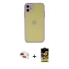 MARSİLYAN™- iPhone 11 Kılıf Ahenk Çizgi Serisi - Siyah Buffer Cam Ekran Koruyucu + Kırmızı Pers Alüminyum Kamera Lens