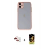 MARSİLYAN™- iPhone 11 Kılıf Ahenk Çizgi Serisi - Siyah Buffer Cam Ekran Koruyucu + Kırmızı Pers Alüminyum Kamera Lens