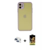 MARSİLYAN™- iPhone 11 Kılıf Ahenk Çizgi Serisi - Siyah Buffer Cam Ekran Koruyucu + Lacivert Pers Alüminyum Kamera Lens
