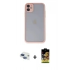 MARSİLYAN™- iPhone 11 Kılıf Ahenk Çizgi Serisi - Siyah Buffer Cam Ekran Koruyucu + Lacivert Pers Alüminyum Kamera Lens