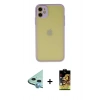MARSİLYAN™- iPhone 11 Kılıf Ahenk Çizgi Serisi - Siyah Buffer Cam Ekran Koruyucu + Mavi Raze Metal Kamera Lens