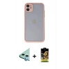 MARSİLYAN™- iPhone 11 Kılıf Ahenk Çizgi Serisi - Siyah Buffer Cam Ekran Koruyucu + Mavi Raze Metal Kamera Lens