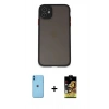 MARSİLYAN™- iPhone 11 Kılıf Ahenk Çizgi Serisi - Siyah Buffer Cam Ekran Koruyucu + Neon Fosforlu Kamera Lens - MI