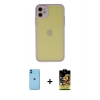 MARSİLYAN™- iPhone 11 Kılıf Ahenk Çizgi Serisi - Siyah Buffer Cam Ekran Koruyucu + Neon Fosforlu Kamera Lens - MI