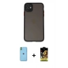 MARSİLYAN™- iPhone 11 Kılıf Ahenk Çizgi Serisi - Siyah Buffer Cam Ekran Koruyucu + Neon Fosforlu Kamera Lens - YL