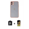 MARSİLYAN™- iPhone 11 Kılıf Ahenk Çizgi Serisi - Siyah Buffer Cam Ekran Koruyucu + PVD Metal Kamera Lens - YL
