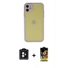 MARSİLYAN™- iPhone 11 Kılıf Ahenk Çizgi Serisi - Siyah Buffer Cam Ekran Koruyucu + PVD Metal Kamera Lens - YL