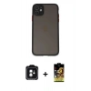MARSİLYAN™- iPhone 11 Kılıf Ahenk Çizgi Serisi - Siyah Buffer Cam Ekran Koruyucu + PVD Metal Kamera Lens - YL