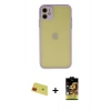 MARSİLYAN™- iPhone 11 Kılıf Ahenk Çizgi Serisi - Siyah Buffer Cam Ekran Koruyucu + Rainbow Kamera Lens Koruma Cam - KI