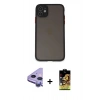 MARSİLYAN™- iPhone 11 Kılıf Ahenk Çizgi Serisi - Siyah Buffer Cam Ekran Koruyucu + Raze Metal Kamera Lens - MR