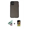 MARSİLYAN™- iPhone 11 Kılıf Ahenk Çizgi Serisi - Siyah Buffer Cam Ekran Koruyucu + Raze Metal Kamera Lens - KI