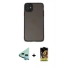 MARSİLYAN™- iPhone 11 Kılıf Ahenk Çizgi Serisi - Siyah Buffer Cam Ekran Koruyucu + Raze Metal Kamera Lens - MI