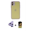 MARSİLYAN™- iPhone 11 Kılıf Ahenk Çizgi Serisi - Siyah Buffer Cam Ekran Koruyucu + Raze Metal Kamera Lens - MR