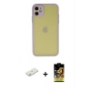 MARSİLYAN™- iPhone 11 Kılıf Ahenk Çizgi Serisi - Siyah Buffer Cam Ekran Koruyucu + Renkli Kamera Lens Koruma Cam - TU