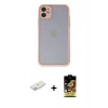 MARSİLYAN™- iPhone 11 Kılıf Ahenk Çizgi Serisi - Siyah Buffer Cam Ekran Koruyucu + Renkli Kamera Lens Koruma Cam - PE