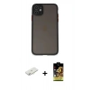 MARSİLYAN™- iPhone 11 Kılıf Ahenk Çizgi Serisi - Siyah Buffer Cam Ekran Koruyucu + Renkli Kamera Lens Koruma Cam - SI