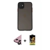 MARSİLYAN™- iPhone 11 Kılıf Ahenk Çizgi Serisi - Siyah Buffer Cam Ekran Koruyucu + Raze Metal Kamera Lens - SH