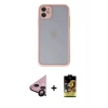 MARSİLYAN™- iPhone 11 Kılıf Ahenk Çizgi Serisi - Siyah Buffer Cam Ekran Koruyucu + Raze Metal Kamera Lens - SH