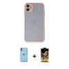 MARSİLYAN™- iPhone 11 Kılıf Ahenk Çizgi Serisi - Siyah Buffer Cam Ekran Koruyucu + Turuncu Neon Fosforlu Kamera Lens