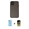 MARSİLYAN™- iPhone 11 Kılıf Ahenk Çizgi Serisi - Siyah Buffer Cam Ekran Koruyucu + Turuncu Neon Fosforlu Kamera Lens