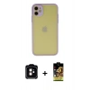 MARSİLYAN™- iPhone 11 Kılıf Ahenk Çizgi Serisi - Siyah Buffer Cam Ekran Koruyucu + Turuncu PVD Metal Kamera Lens