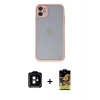 MARSİLYAN™- iPhone 11 Kılıf Ahenk Çizgi Serisi - Siyah Buffer Cam Ekran Koruyucu + Turuncu PVD Metal Kamera Lens