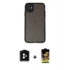 MARSİLYAN™- iPhone 11 Kılıf Ahenk Çizgi Serisi - Siyah Buffer Cam Ekran Koruyucu + Turuncu PVD Metal Kamera Lens