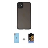 MARSİLYAN™- iPhone 11 Kılıf Ahenk Çizgi Serisi - Siyah Buffer Hayalet Cam Ekran Koruyucu + Neon Fosforlu Kamera Lens - TU