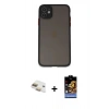 MARSİLYAN™- iPhone 11 Kılıf Ahenk Çizgi Serisi - Siyah Buffer Hayalet Cam Ekran Koruyucu + Pers Alüminyum Kamera Lens - GD