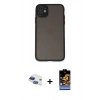 MARSİLYAN™- iPhone 11 Kılıf Ahenk Çizgi Serisi - Siyah Buffer Hayalet Cam Ekran Koruyucu + Pers Alüminyum Kamera Lens - LT