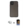 MARSİLYAN™- iPhone 11 Kılıf Ahenk Çizgi Serisi - Siyah Buffer Hayalet Cam Ekran Koruyucu + Pers Alüminyum Kamera Lens - YL