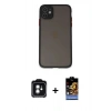 MARSİLYAN™- iPhone 11 Kılıf Ahenk Çizgi Serisi - Siyah Buffer Hayalet Cam Ekran Koruyucu + PVD Metal Kamera Lens - YL