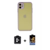 MARSİLYAN™- iPhone 11 Kılıf Ahenk Çizgi Serisi - Siyah Buffer Hayalet Cam Ekran Koruyucu + PVD Metal Kamera Lens - YL