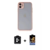 MARSİLYAN™- iPhone 11 Kılıf Ahenk Çizgi Serisi - Siyah Buffer Hayalet Cam Ekran Koruyucu + PVD Metal Kamera Lens - YL