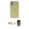 MARSİLYAN™- iPhone 11 Kılıf Ahenk Çizgi Serisi - Siyah Buffer Hayalet Cam Ekran Koruyucu + Rainbow Kamera Lens Koruma Cam - KI