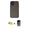 MARSİLYAN™- iPhone 11 Kılıf Ahenk Çizgi Serisi - Siyah Buffer Hayalet Cam Ekran Koruyucu + Rainbow Kamera Lens Koruma Cam - KI