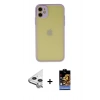 MARSİLYAN™- iPhone 11 Kılıf Ahenk Çizgi Serisi - Siyah Buffer Hayalet Cam Ekran Koruyucu + Raze Metal Kamera Lens - GS