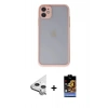MARSİLYAN™- iPhone 11 Kılıf Ahenk Çizgi Serisi - Siyah Buffer Hayalet Cam Ekran Koruyucu + Raze Metal Kamera Lens - GS