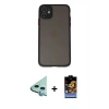 MARSİLYAN™- iPhone 11 Kılıf Ahenk Çizgi Serisi - Siyah Buffer Hayalet Cam Ekran Koruyucu + Raze Metal Kamera Lens - MI