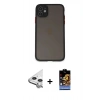 MARSİLYAN™- iPhone 11 Kılıf Ahenk Çizgi Serisi - Siyah Buffer Hayalet Cam Ekran Koruyucu + Raze Metal Kamera Lens - GS