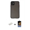 MARSİLYAN™- iPhone 11 Kılıf Ahenk Çizgi Serisi - Siyah Buffer Hayalet Cam Ekran Koruyucu + Renkli Kamera Lens Koruma Cam - YL