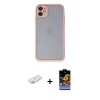 MARSİLYAN™- iPhone 11 Kılıf Ahenk Çizgi Serisi - Siyah Buffer Hayalet Cam Ekran Koruyucu + Renkli Kamera Lens Koruma Cam - TU