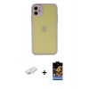 MARSİLYAN™- iPhone 11 Kılıf Ahenk Çizgi Serisi - Siyah Buffer Hayalet Cam Ekran Koruyucu + Renkli Kamera Lens Koruma Cam - PE