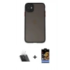 MARSİLYAN™- iPhone 11 Kılıf Ahenk Çizgi Serisi - Siyah Buffer Hayalet Cam Ekran Koruyucu + Kamera Lens Koruma Cam - SF